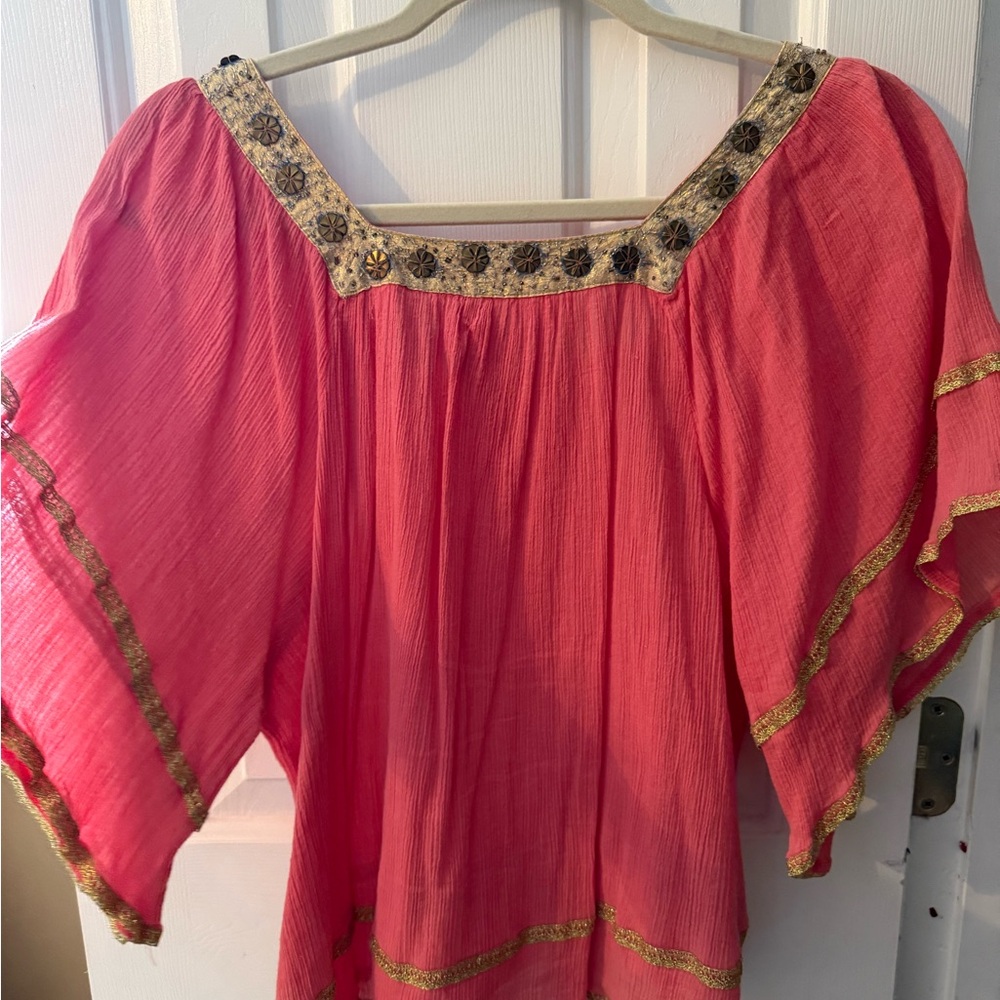Free People Pink Bohemian Women's Top with Gold Accents
